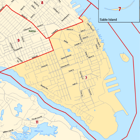 An map view of the Districts around HRM with a outline of District 7